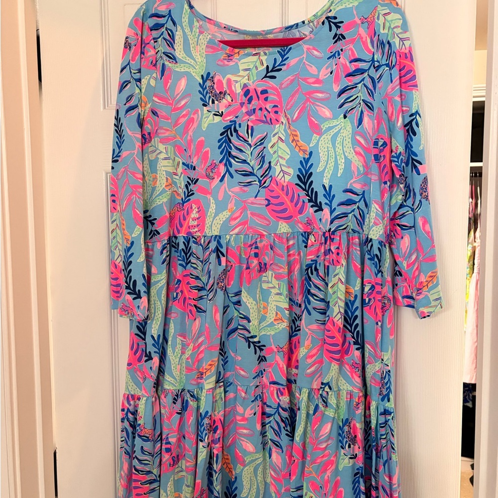 Lilly Pulitzer Vibrant Blue and Pink Leaf Dress